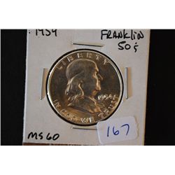 1954 Ben Franklin Half Dollar; MS60; EST. $10-30