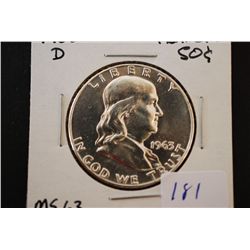 1963-D Ben Franklin Half Dollar; MS63; EST. $10-30