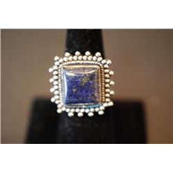 Sterling Silver Ring Size 7.5 W/Square Shaped Lapis Gemstone; .925 Silver; EST. $20-30