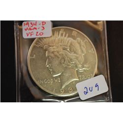 1934-D Peace $1; VAM3 VF20; EST. $30-50
