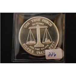 Silver Trade Unit Silver Round; .999 Fine Silver 1 Oz.; EST. $30-40