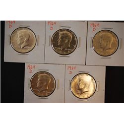 1964-D Kennedy Half Dollar; Lot of 5; EST. $50-60