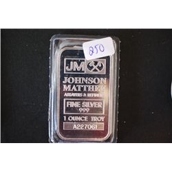 Johnson Matthey Assayers & Refiners Silver Ingot; 999 Fine Silver 1 Oz.; EST. $35-45