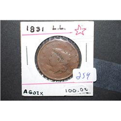 1831 Large One Cent; Large Letters; 13 Stars; Small Dings; EST. $125-150