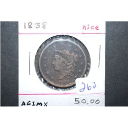 1838 Large One Cent; Nice; EST. $85-115
