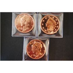 Copper Round; .999 Fine Copper 1 Oz.; Lot of 3; EST. $5-10