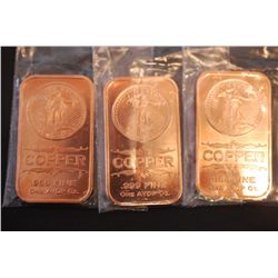 2012 Copper Ingot; .999 Fine Copper 1 Oz.; Lot of 3; EST. $10-20