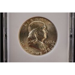 1953-S Ben Franklin Half Dollar; MCPCG Graded MS63; EST. $20-40