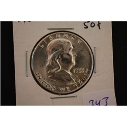 1955 Ben Franklin Half Dollar; MS62; EST. $25-50