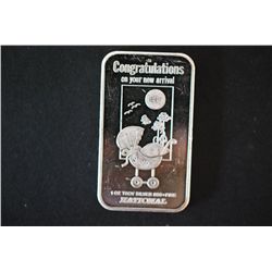 1987 National Silver Ingot; Congratulations On Your New Arrival; 999+ Fine 1 Oz.; EST. $30-40