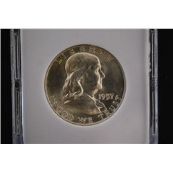 1957 Ben Franklin Half Dollar; MCPCG Graded MS61; EST. $20-40