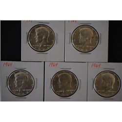 1964 Kennedy Half Dollar; Lot of 5; EST. $20-30