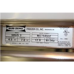 0322ページ SUB ZERO BUILT IN SIDE BY SIDE - 2007 - MODEL 685/S 3 - MINT