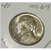 Image 1 : 1941 JEFFERSON NICKEL RED BOOK VALUE IS $4.50 *RARE MS-64 HIGH GRADE*!!
