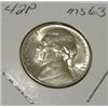 Image 1 : 1942-P JEFFERSON NICKEL KEY DATE RED BOOK VALUE IS $15.00 *EXTREMELY RARE MS-63 HIGH GRADE*!!