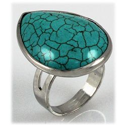 Natural 32.77ctw Pear Shape Turquoise Silver Ring