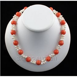 315.17CTW 18" SUNSET ORANGE FRESHWATER PEARL WITH CORAL