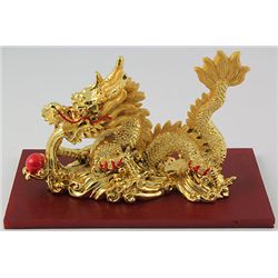 Golden Brass Chinese Dragon w/ Red Fire Ball for 2012
