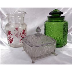 Vintage Glass Footed Candy Dish Pitcher & Decanter