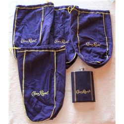 Lot of 4 Crown Royal Whisky Felt Bags + Flask