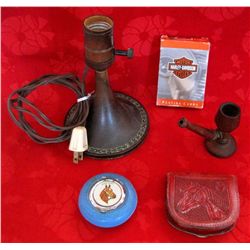 Lot of Lamp, Pipe, Harley Davidson Cards, etc.