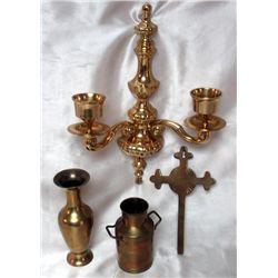 Collection of Brass Candlestick Holder Cross Vases