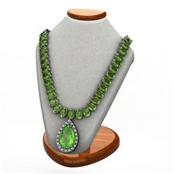 Genuine 72.70 ctw Green Tourmaline Necklace 18k W/Y 30g