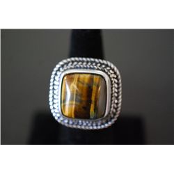 Sterling Silver Ring Size 7 W/Square Shaped Brown Marbled Gemstone; .925 Silver; EST. $20-30