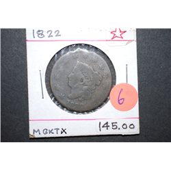 1822 Large One Cent 13 Stars; Curl Top 2-Rotated Rev.; EST. $150-200