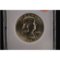 1948 Ben Franklin Half Dollar; MCPCG Graded MS64; EST. $40-75