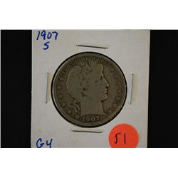 1907-S Barber Half Dollar; G4; EST. $10-20