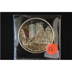 Silver Round; .999 Fine Silver Oz.; Scene of New York Harbor W/Twin Towers; EST. $35-45