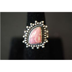 Sterling Silver Ring Size 9 W/Triangular Pink Marbled Gemstone; .925 Sterling; EST. $15-30