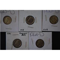 1946 Roosevelt Dime; G4; 1953 Roosevelt Dime; VG8; 1953-D Roosevelt Dime; VG8; 1960-D Roosevelt Dime