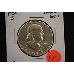 1954-S Ben Franklin Half Dollar; VF20; EST. $10-20