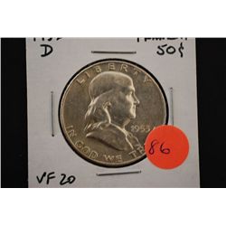 1953-D Ben Franklin Half Dollar; VF20; EST. $10-20