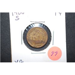 1908-S Indian Head One Cent; VG; EST. $90-150