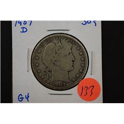 1907-D Barber Half Dollar; G4; EST. $10-20