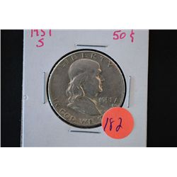 1951-S Ben Franklin Half Dollar; EST. $15-20