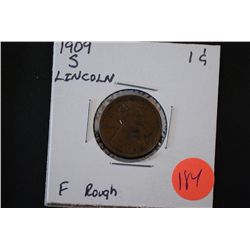 1909-S Lincoln Wheat Back Penny; F; Rough; EST. $90-150