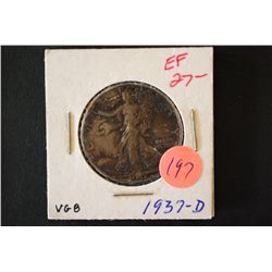 1937-D Walking Liberty Half Dollar; VG8; EST. $10-20