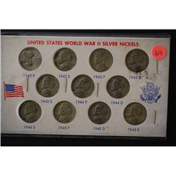 US World War II Silver Nickels; 1942-P thru 1945-S; Lot of 11; EST. $20-30