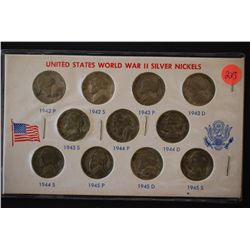 US World War II Silver Nickels; 1942-P thru 1945-S; Lot of 11; EST. $20-30