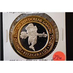 Fitzgerald's Hotel & Casino Las Vegas NV Limited Edition Two-Tone $10 Gaming Token; .999 Fine Silver