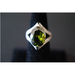 Sterling Silver Ring Size 7 W/Large Oval Shaped Green Gemstone; .925 Silver; EST. $15-20