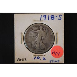 1918-S Walking Liberty Half Dollar; VG03; EST. $15-25