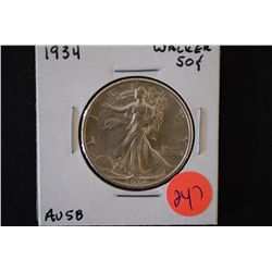 1934 Walking Liberty Half Dollar; AU58; EST. $30-60