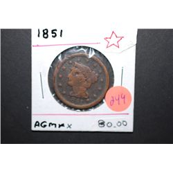 1851 Large One Cent; 13 Stars; EST. $60-80