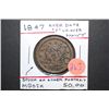 Image 1 : 1847 Large One Cent; Large 7 over Small 7 Date; Stuck On Other Portrait; EST. $60-80