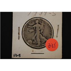 1934-S Walking Liberty Half Dollar; VG8; EST. $10-20